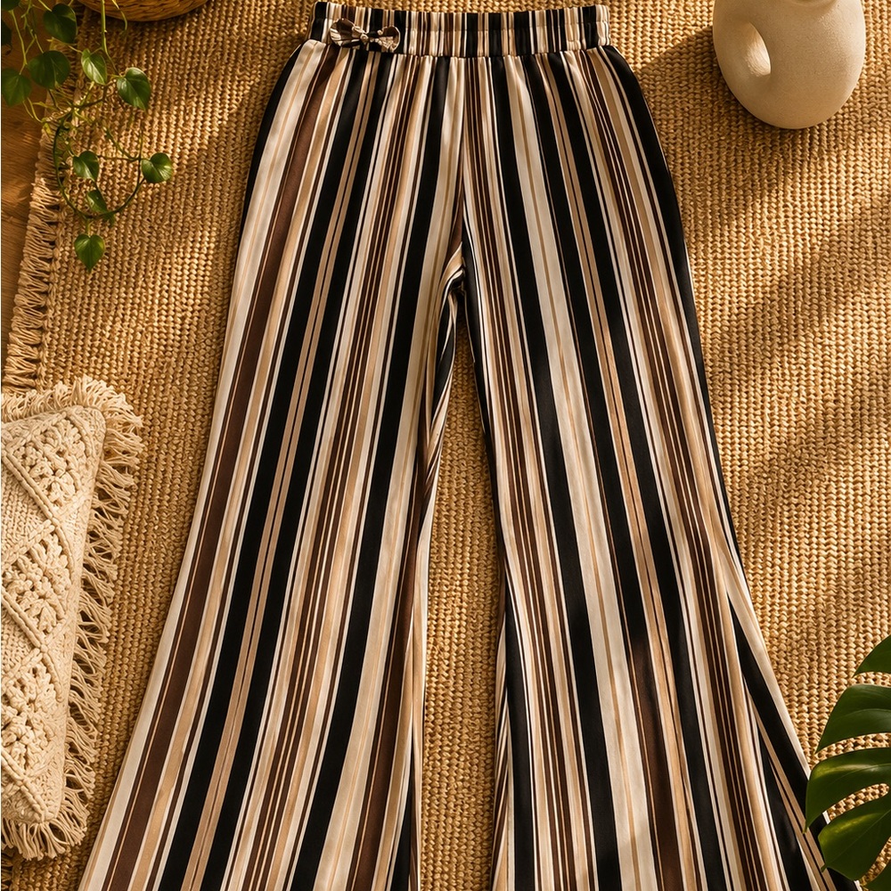 Striped Wide-Leg Pants in Black & Brown